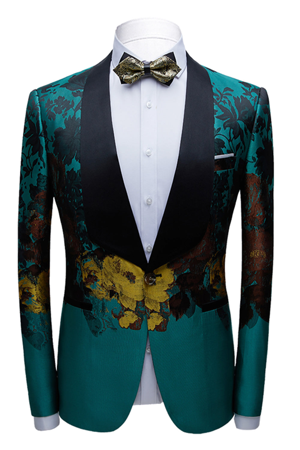 Peacock Green 2 Pieces Jacquard Sjal Jakkeslag Menns Dresser