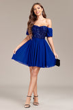 Sparkly Royal Blue Sequins Kort Homecoming kjole