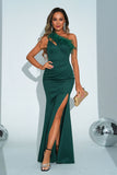 Mermaid Green One Shoulder Long Prom Dress med Slit