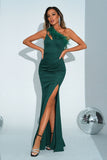 Mermaid Green One Shoulder Long Prom Dress med Slit