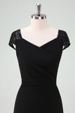 Svart High-Low Cocktail Kjole med Cap Ermer