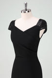Svart High-Low Cocktail Kjole med Cap Ermer