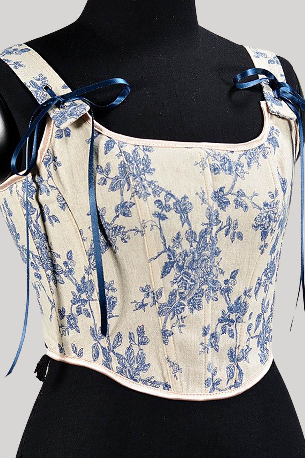 Blå Blomst Lace-Up Ryggkorsett Bustier Topp