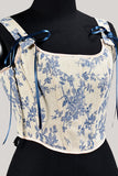 Blå Blomst Lace-Up Ryggkorsett Bustier Topp
