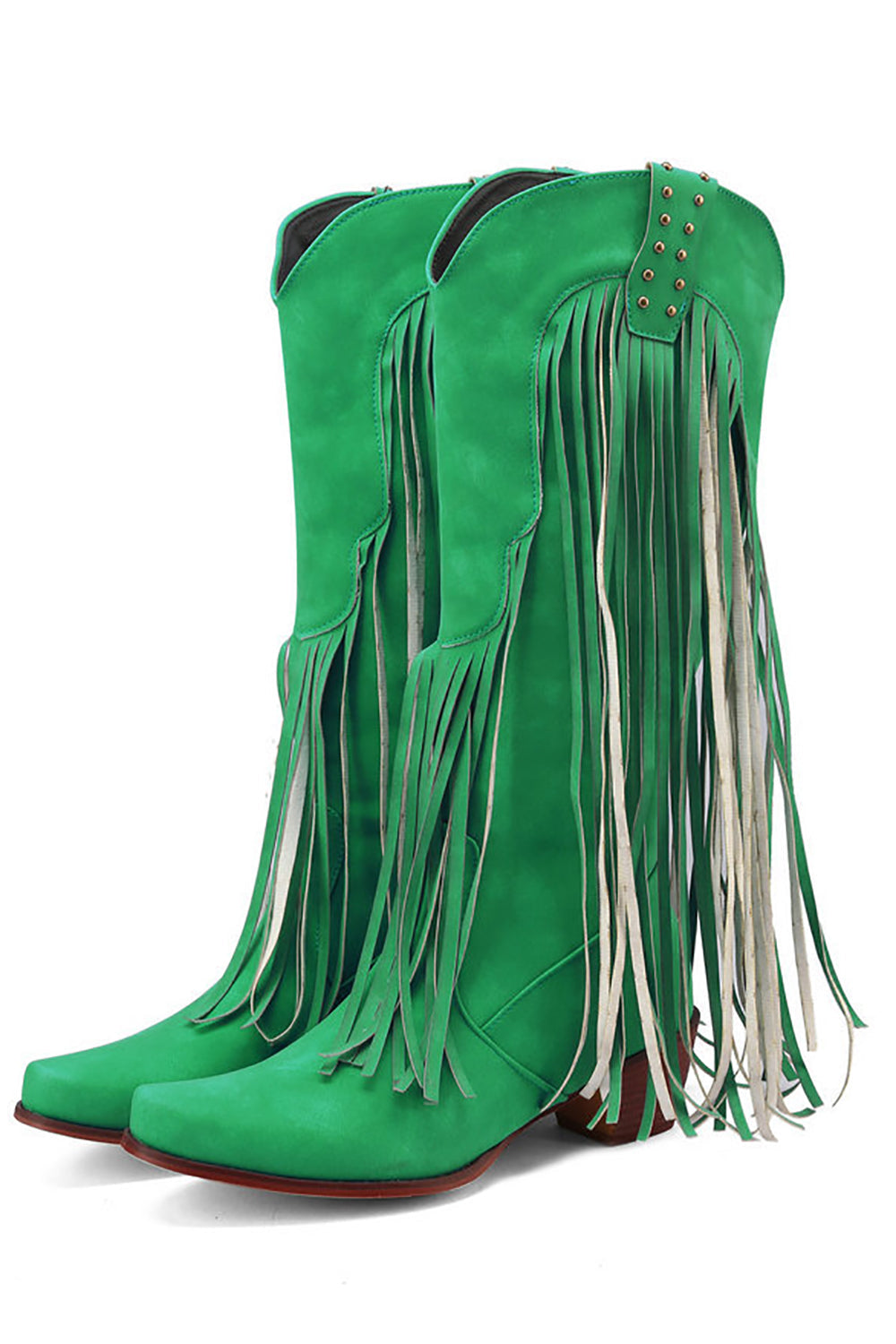 Blå spiss tå trekorn tykke hælstøvler med dusk