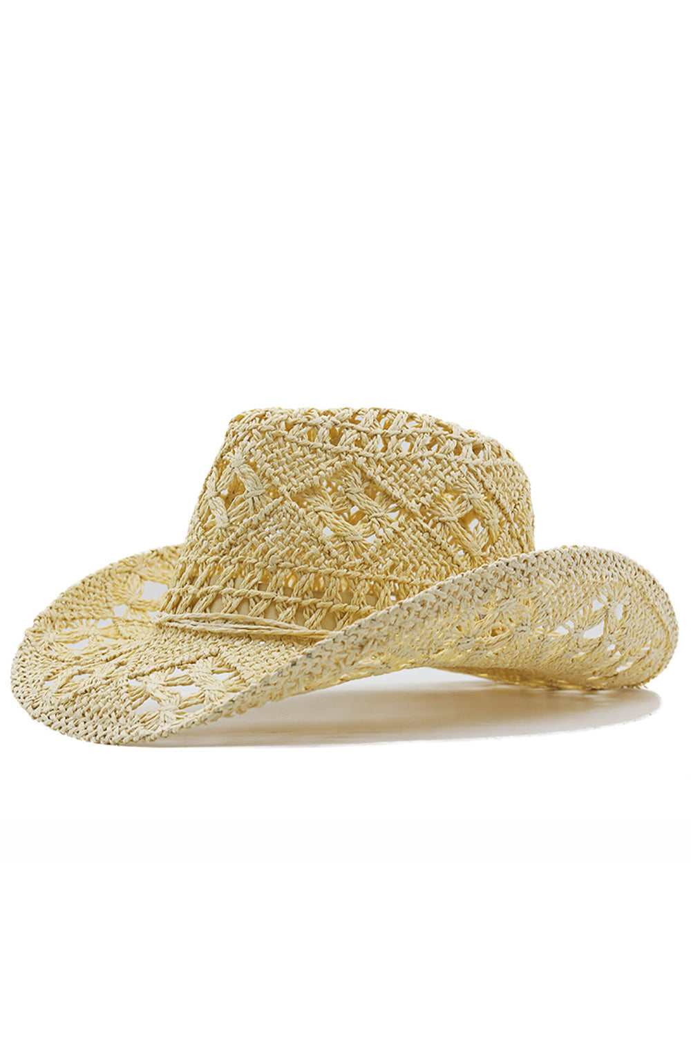 Aprikos Strikking Western Cowboy Hat Strå Hat Hul Ut Sunhat