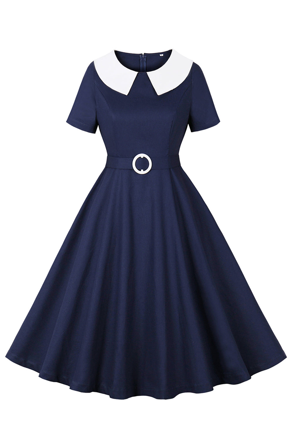 Navy Rund Hals A Line Vintage 1950-talls Kjole