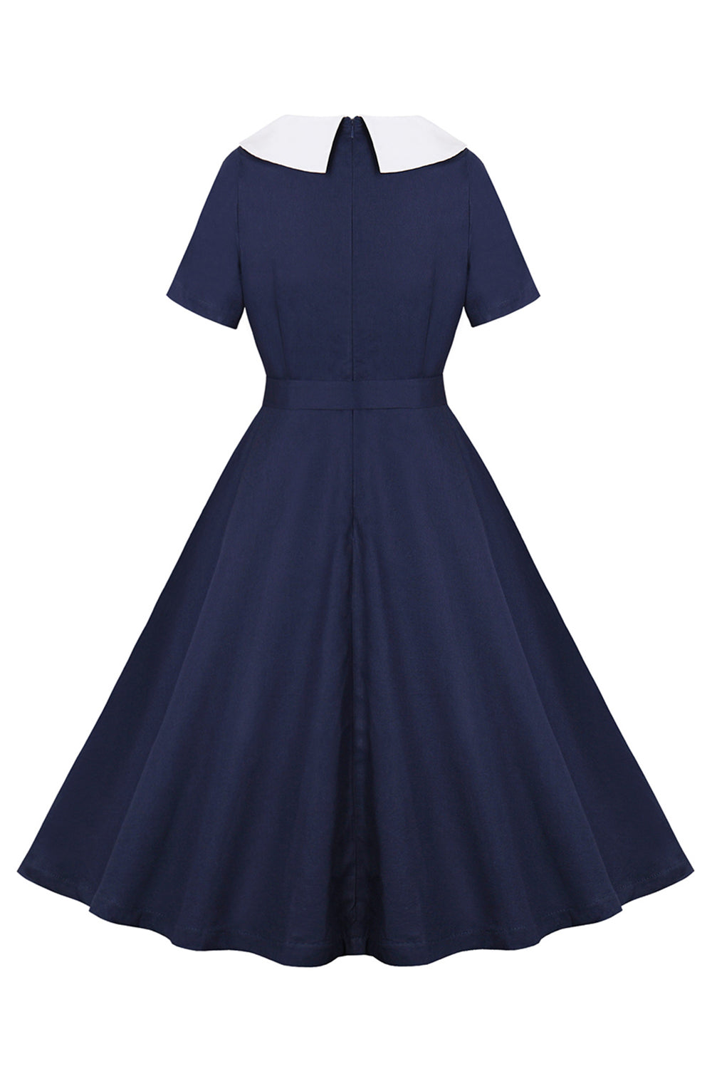 Navy Rund Hals A Line Vintage 1950-talls Kjole