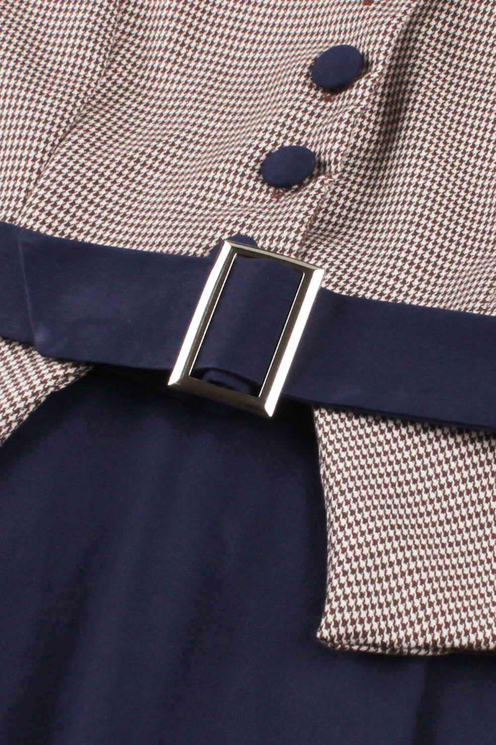 Navy Houndstooth belte lange ermer 1950-tallet kjole