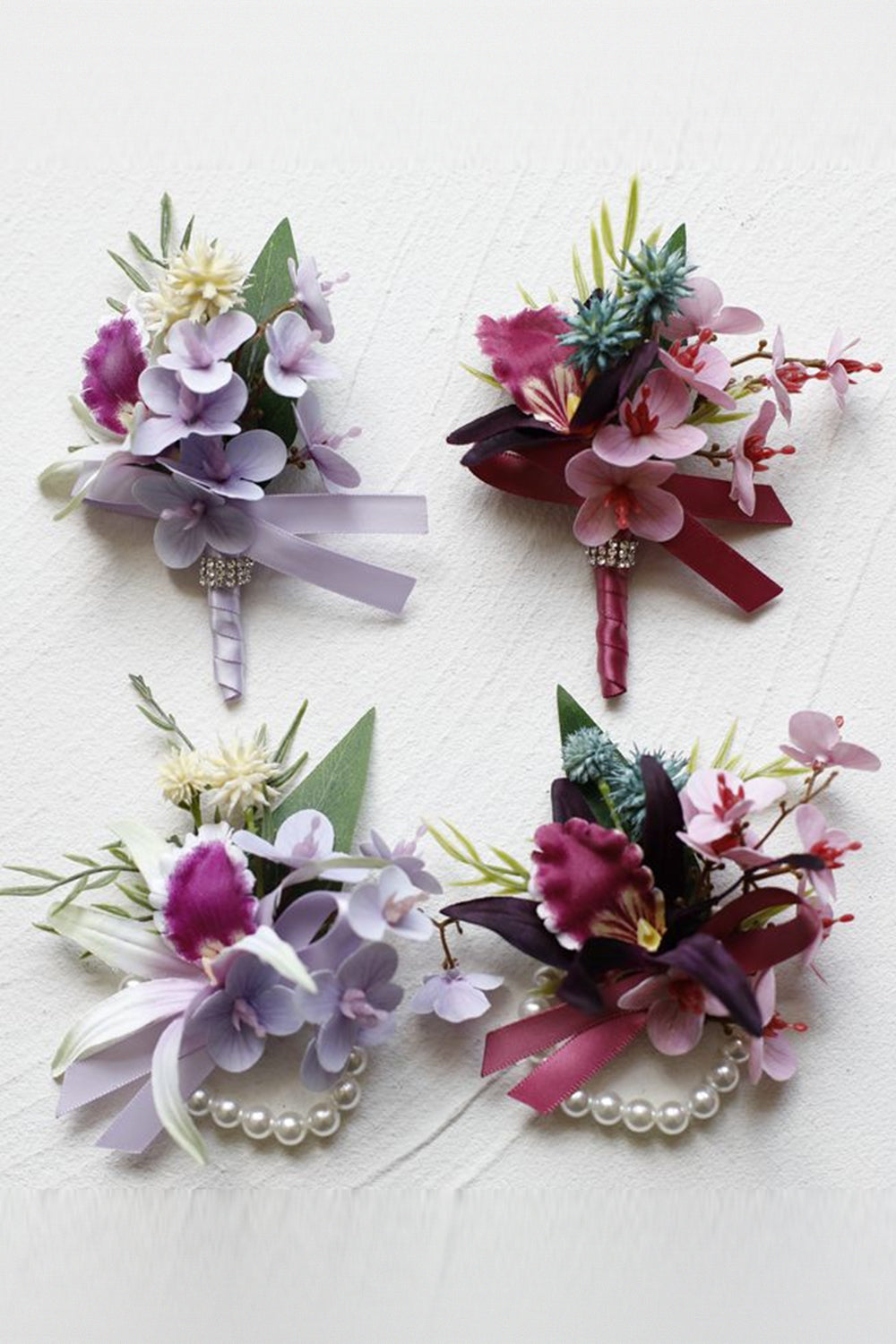 Burgunder Prom Wrist Corsage og Boutonniere for menn med perler