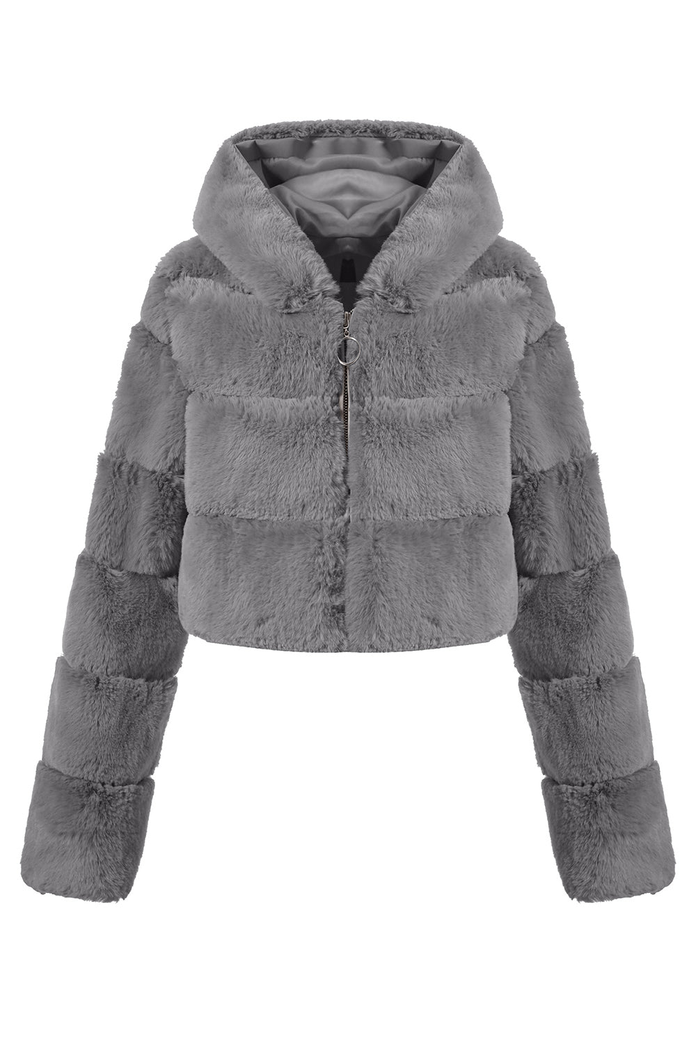 Svart fluffy fuskepels glidelås kort frakk