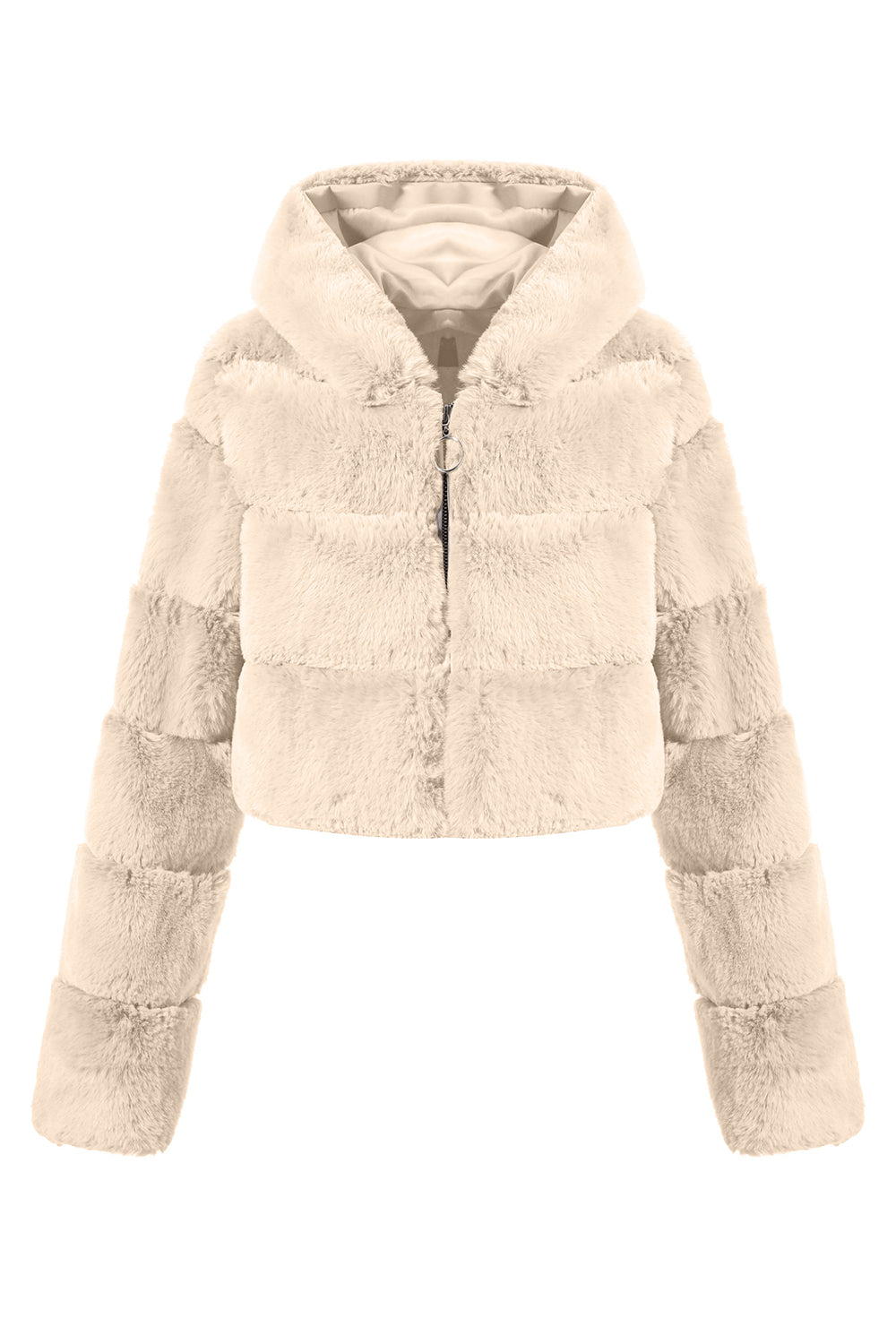 Svart fluffy fuskepels glidelås kort frakk