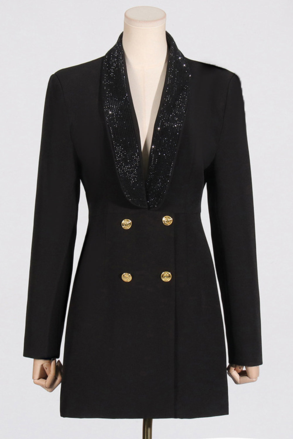 Glitrende Svart Sjal Jakkeslag Ryggløs Beading Dame Blazer