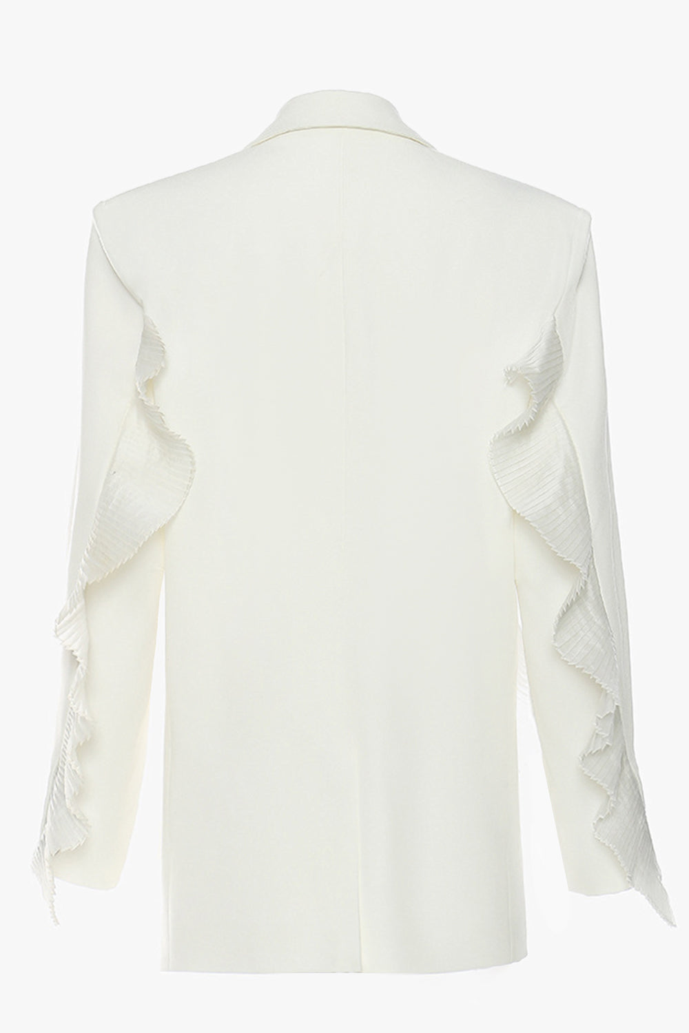 Hvit hakket jakkeslag kvinner blazer med volanger