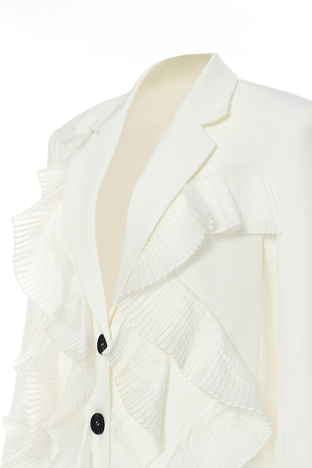 Hvit hakket jakkeslag kvinner blazer med volanger