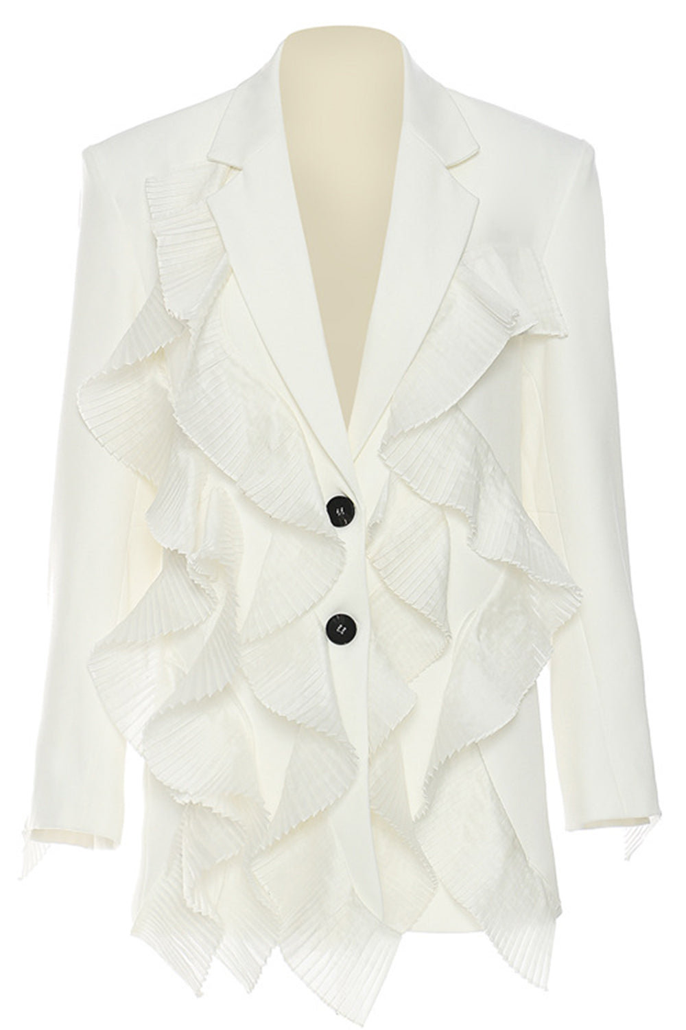 Hvit hakket jakkeslag kvinner blazer med volanger