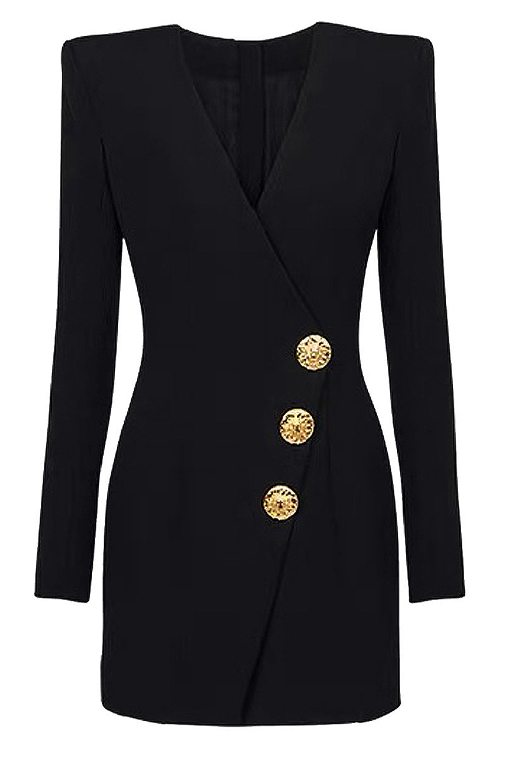 Svart V-hals Slim Fit Lang Kvinner Blazer