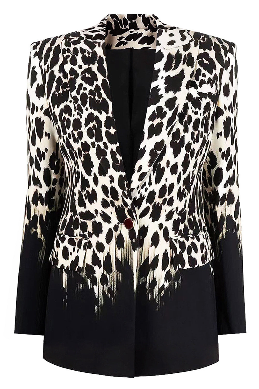 Svart og hvit Leapard Mønster Peak jakkeslag One Button Kvinner Blazer