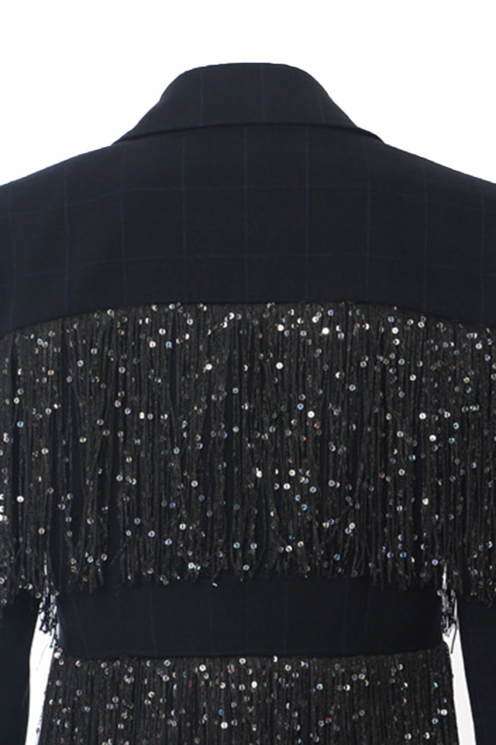 Glitrende Navy Peak jakkeslag Kvinner Blazer med frynser