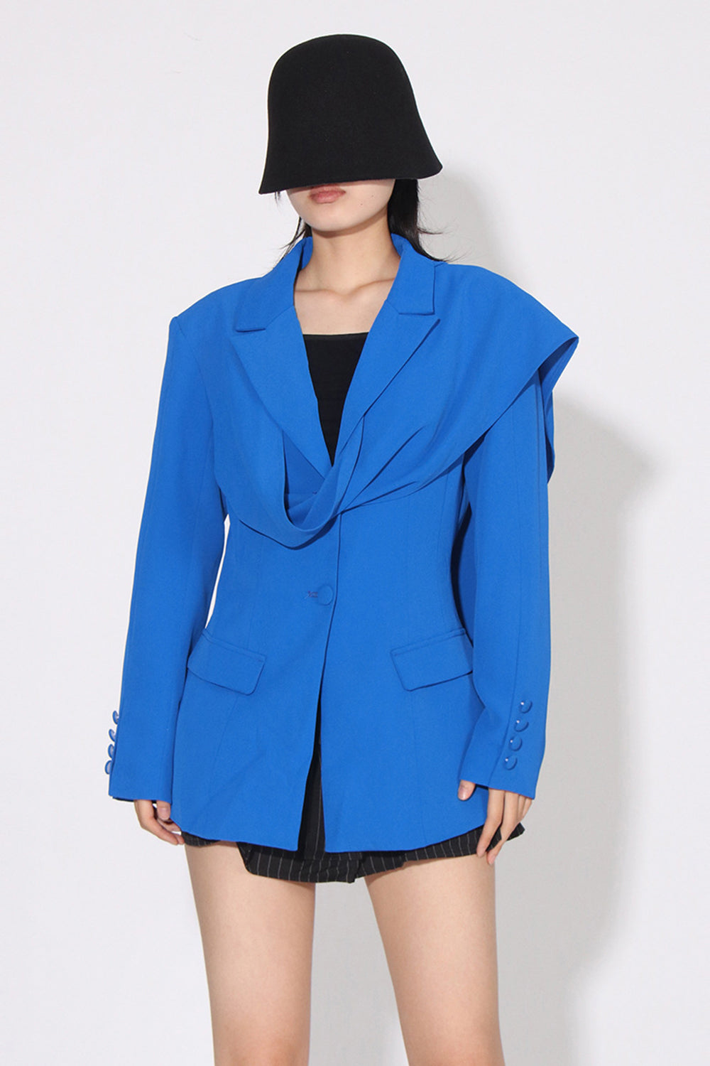 Kongeblå Asymmetrisk Hakket Jakkeslag Kvinner Blazer