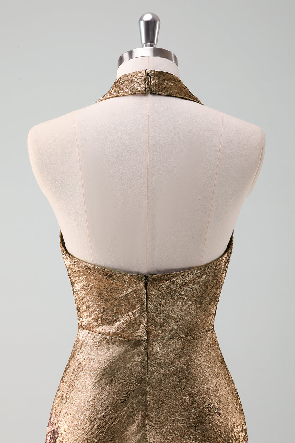 Gylden Halterneck Havfrue Midi Bryllupsgjest Kjole