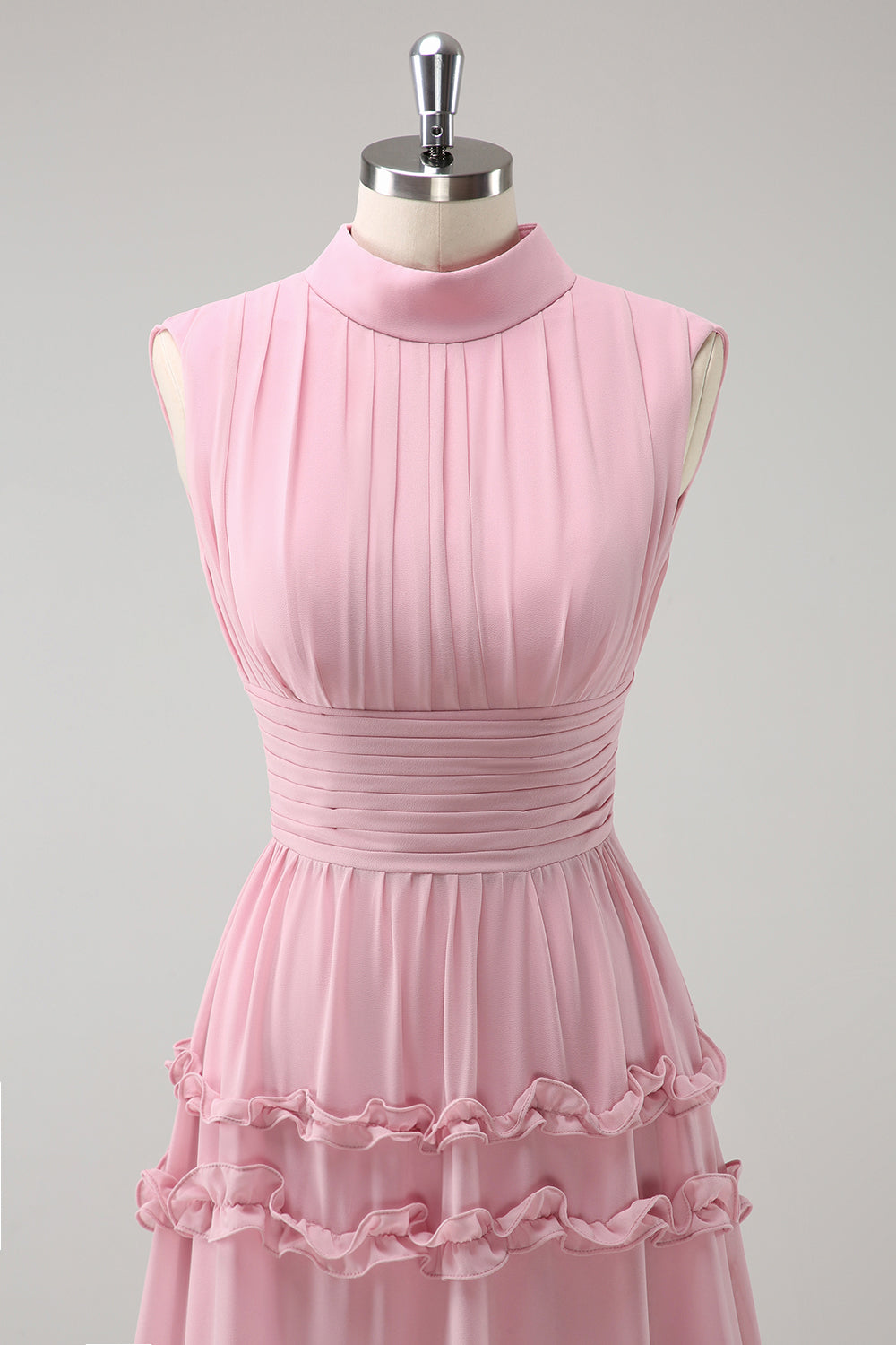 Blush Ruffled Chiffon A-linje brudepikekjole med åpen rygg