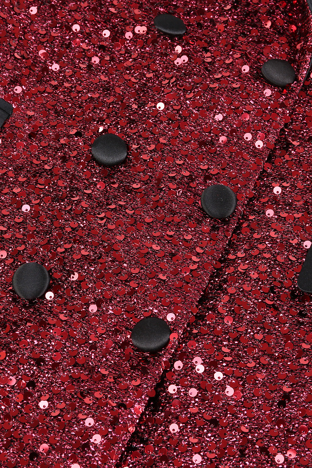 Glitrende Burgundy Bodycon Maxi blazer til dame