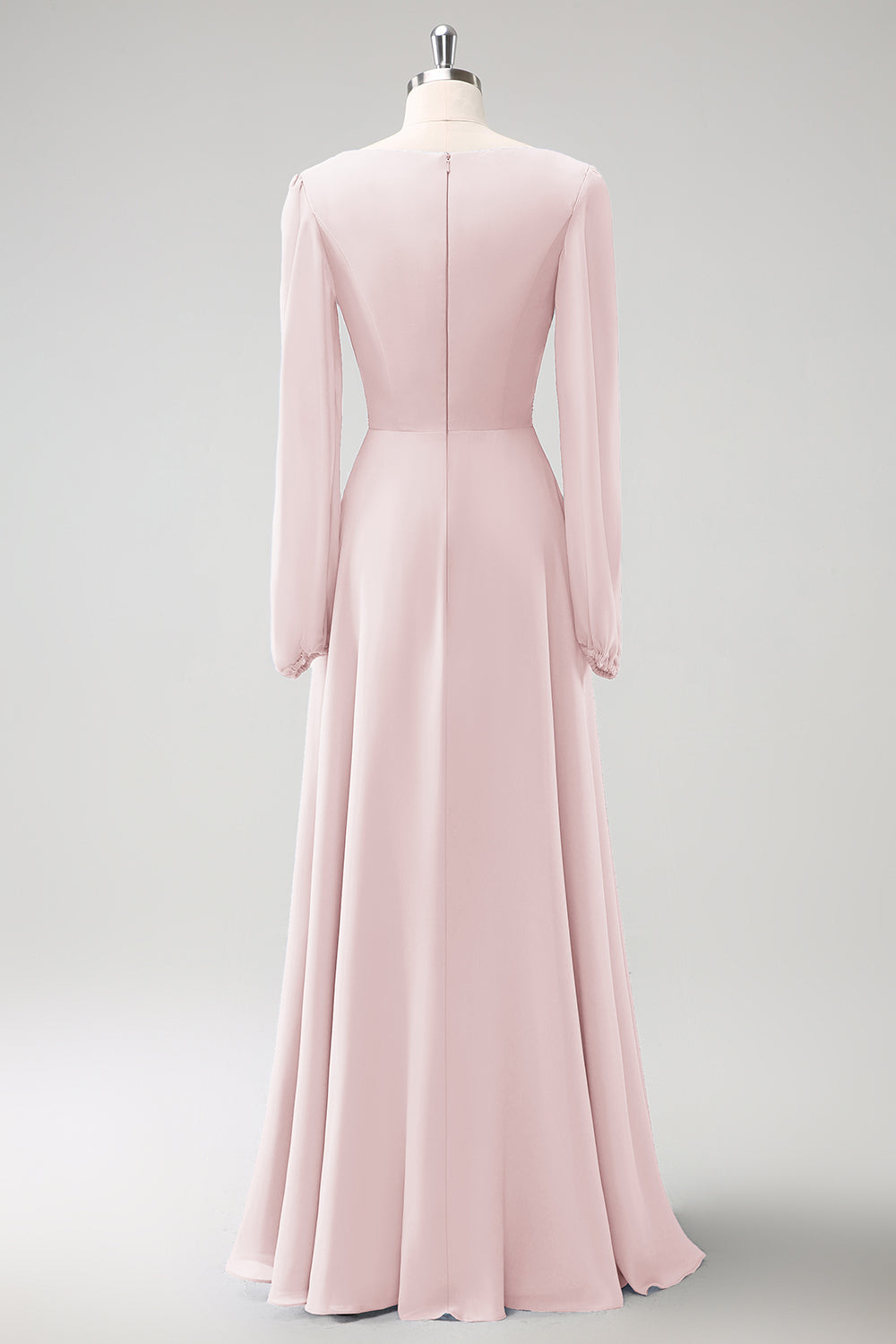 En linje grå blå V-Nack Chiffon brudepikekjole med lange ermer