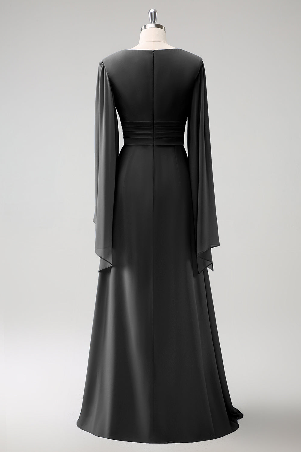 Grå Blå A Line Langermet Chiffon Brudepike Kjole med Splitt