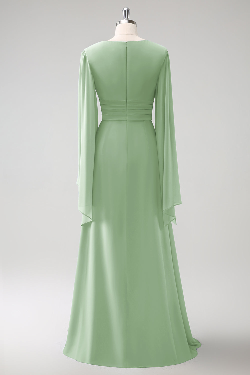 Grå Blå A Line Langermet Chiffon Brudepike Kjole med Splitt