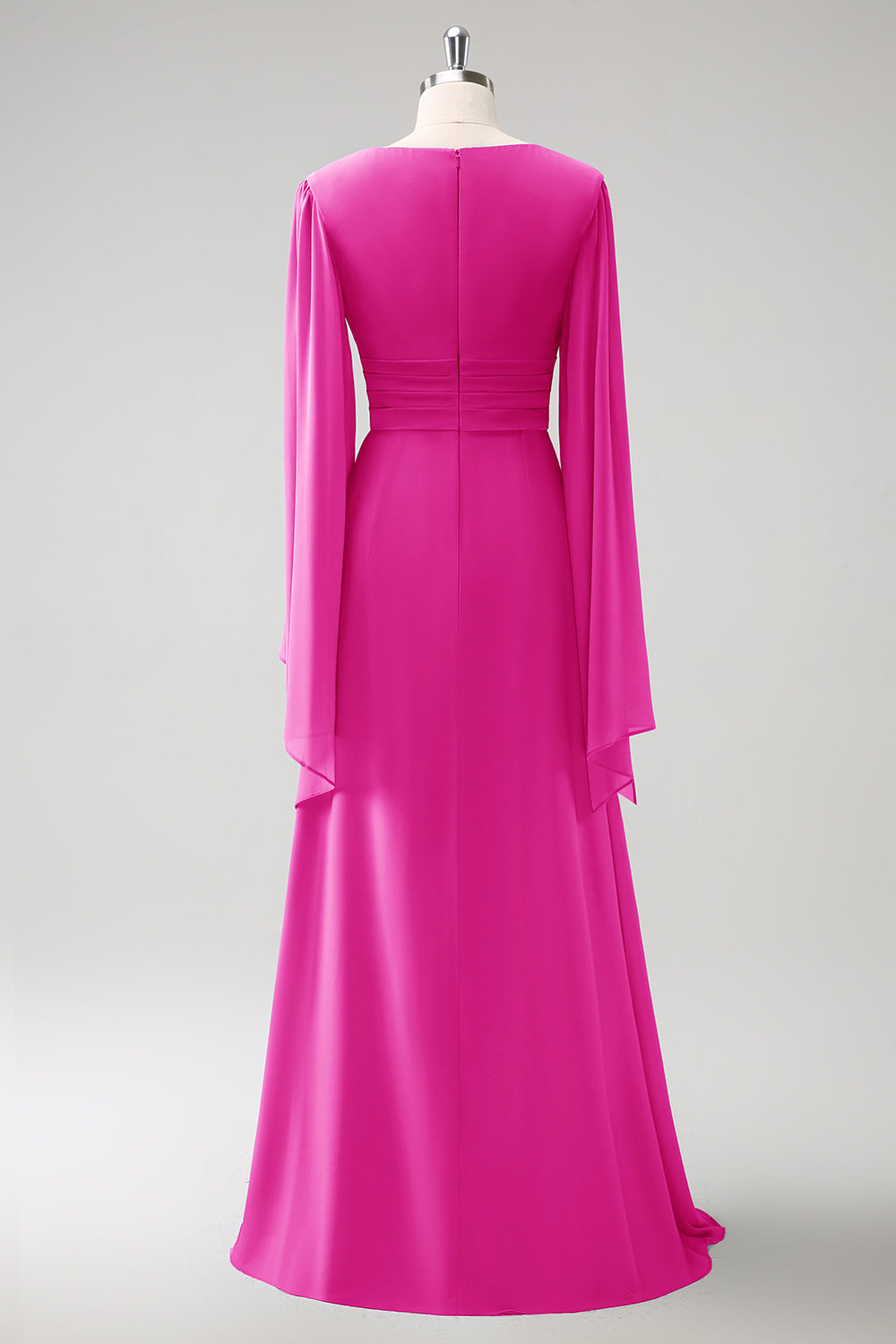 Grå Blå A Line Langermet Chiffon Brudepike Kjole med Splitt