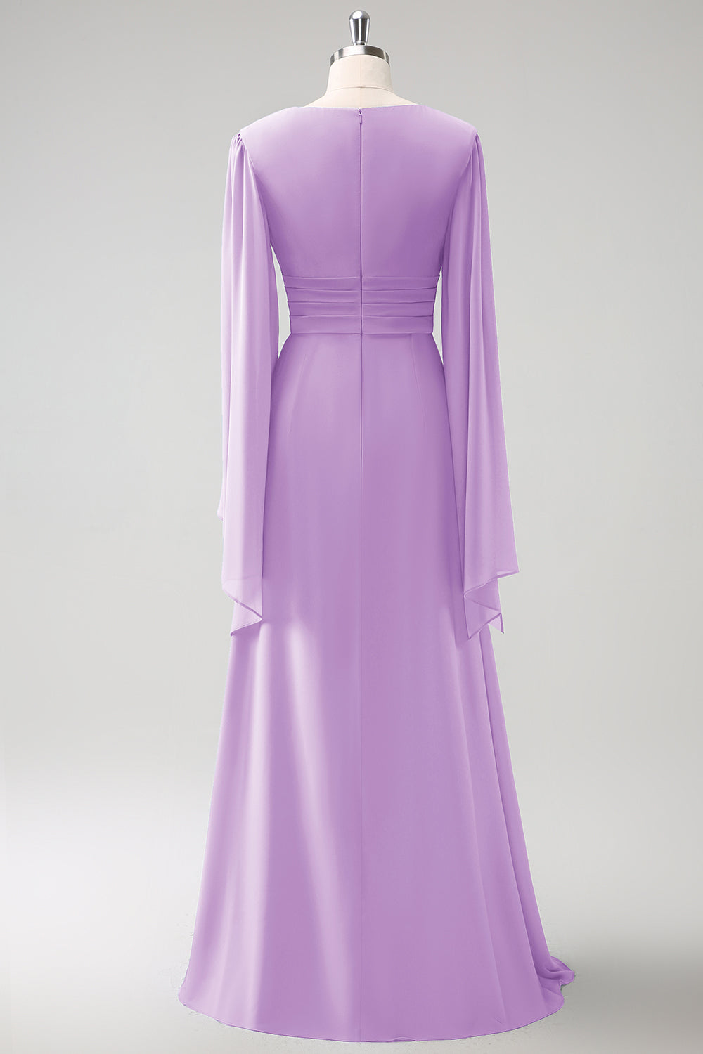 Grå Blå A Line Langermet Chiffon Brudepike Kjole med Splitt