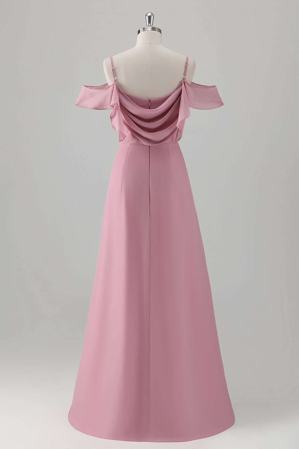Rosa A-linje Cold Shoulder Chiffon Bridesmaid Kjole med Splitt
