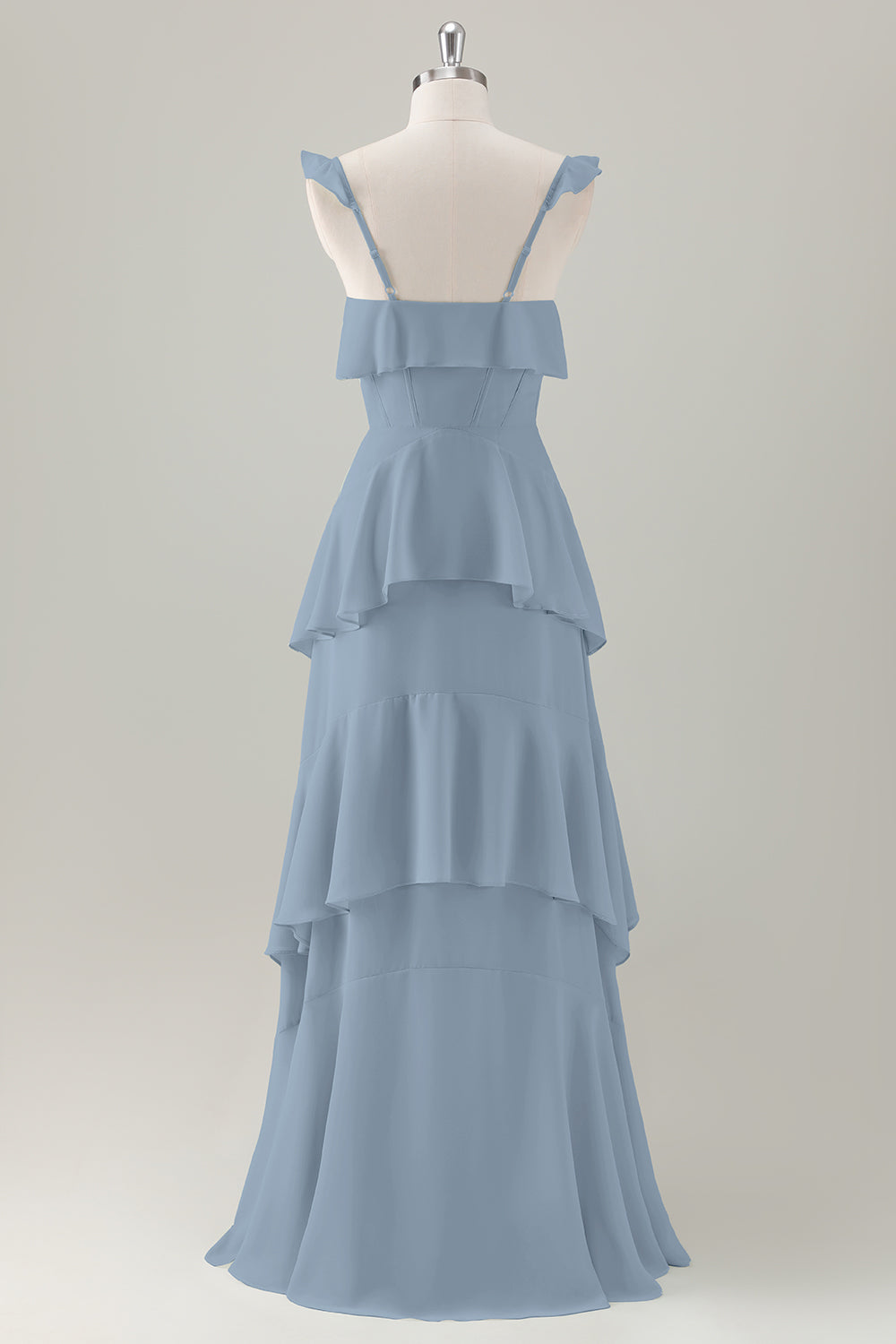 Lysegrønn A-linje Ruffle Lagdelt Chiffon Korsett Lang Brudepikekjole