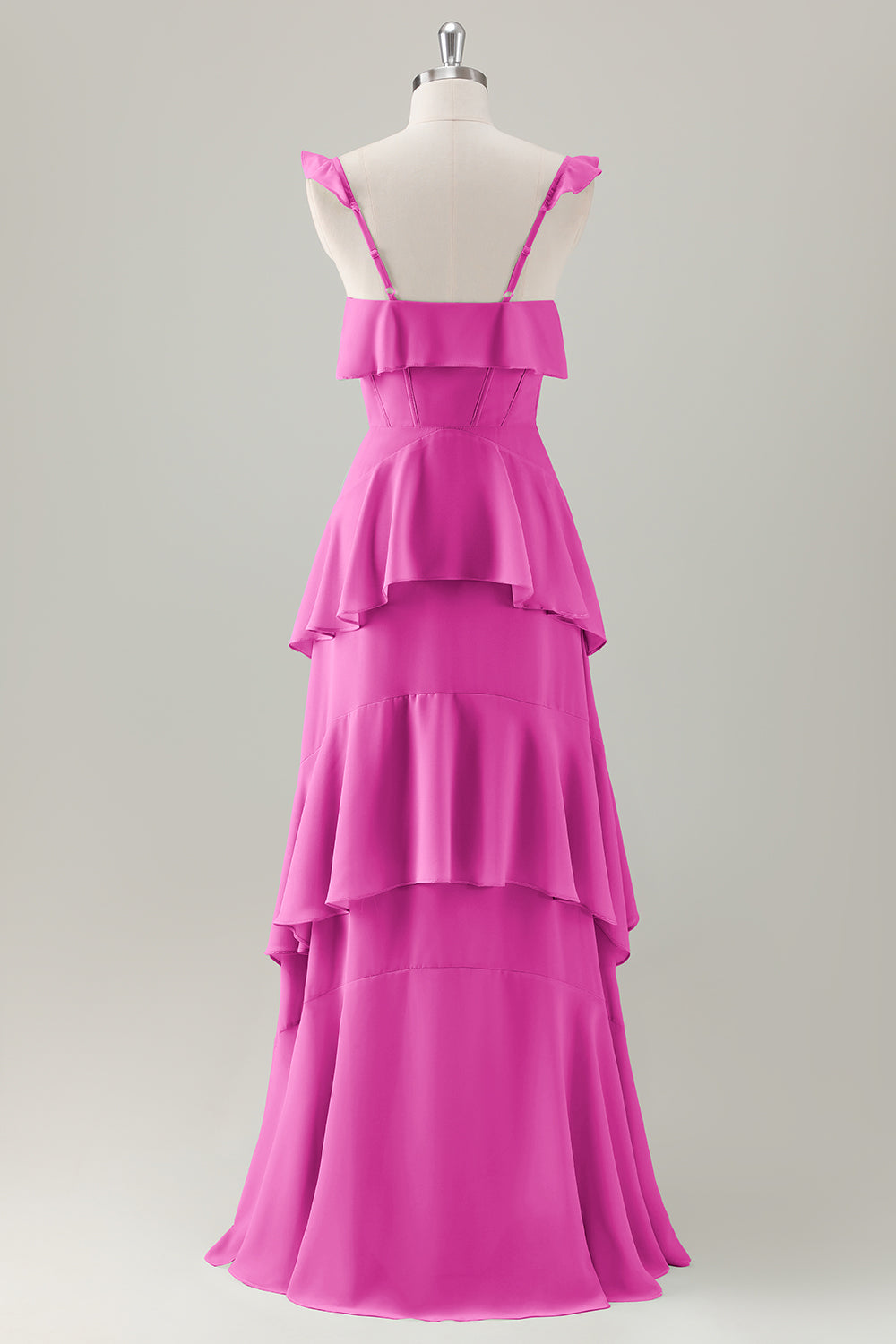 Lysegrønn A-linje Ruffle Lagdelt Chiffon Korsett Lang Brudepikekjole
