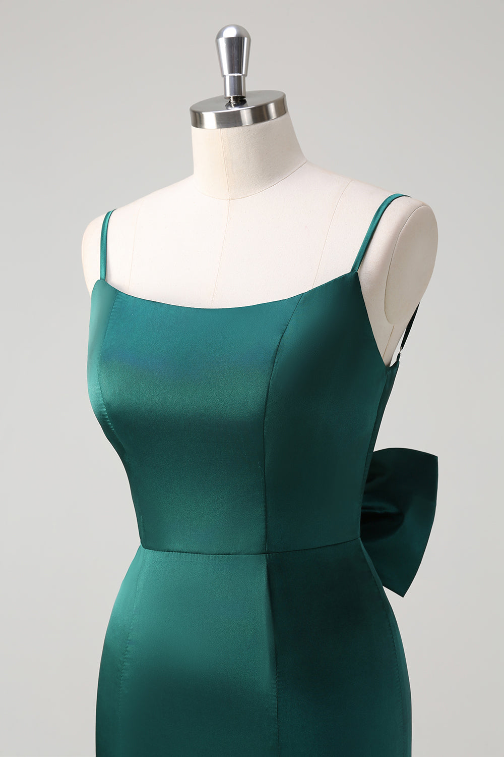 Svart Havfrue Spaghetti Stropper Ruffed Bow Back Sateng Lang Brudepike Kjole