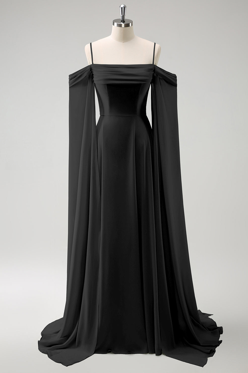 Lysegrønn Kald Skulder Avtakbare Ermer A-linje Chiffon Lang Brudepike Kjole