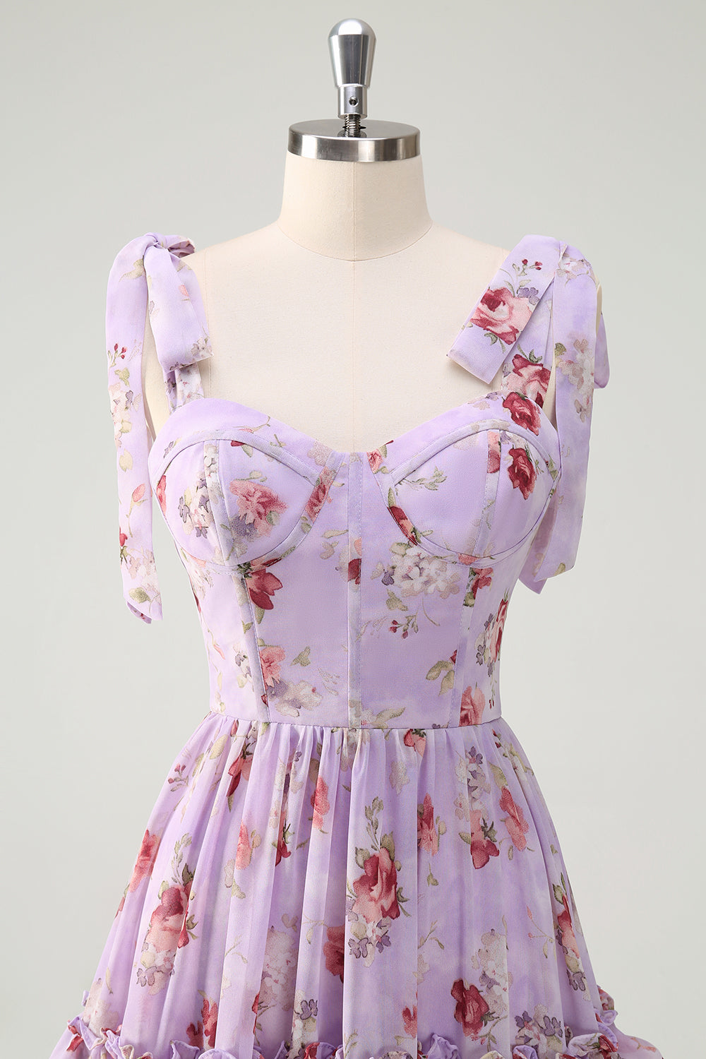 Grå Lilla A Line Tiered Ruffled Print Floral Brudepike Kjole
