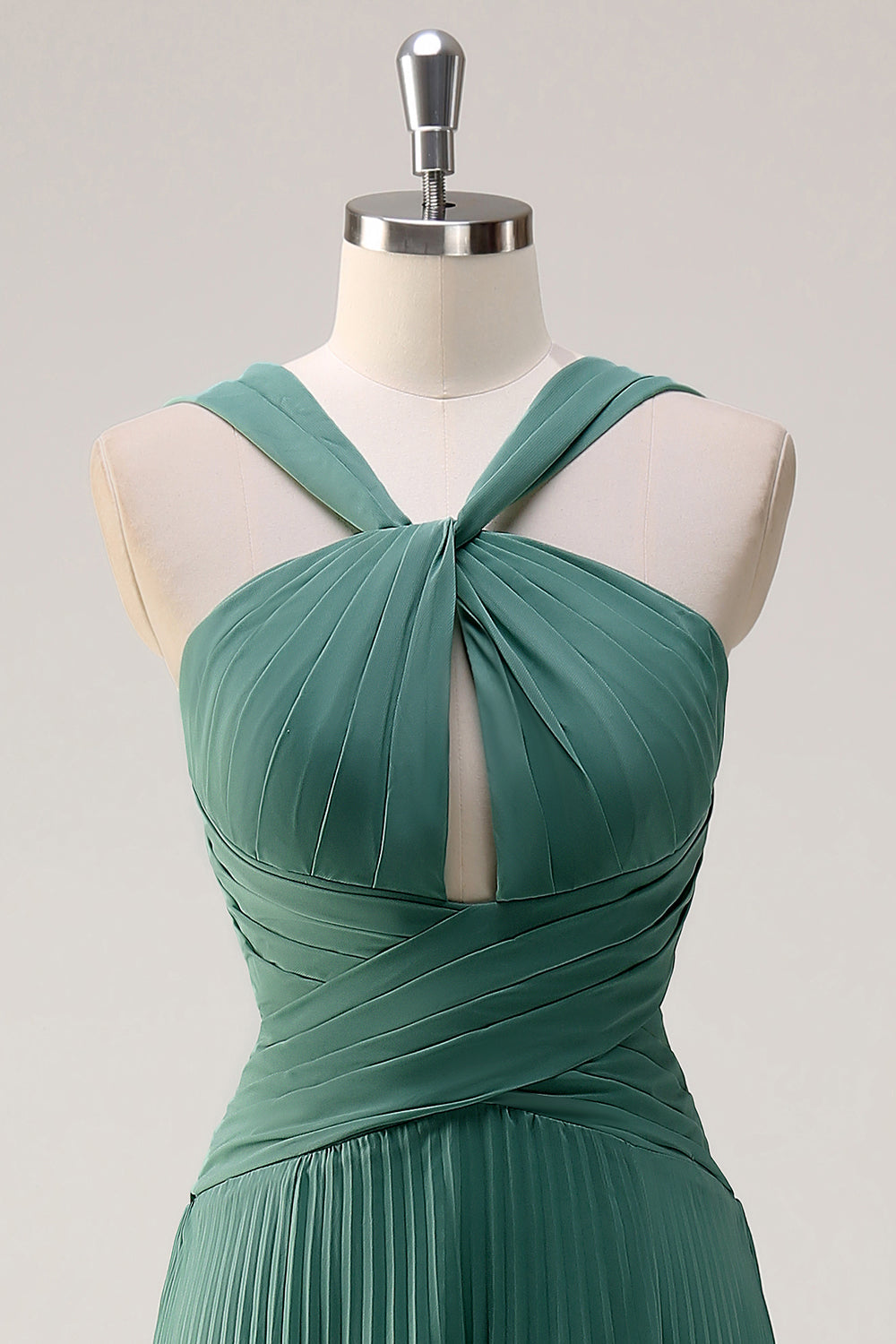 Eucalyptus A Line Halterneck Chiffon Plissert Lang Brudepike Kjole