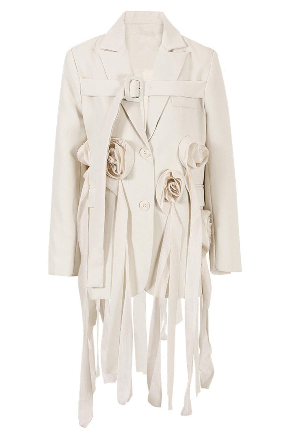 Elfenben Floral Uregelmessig Lang Kvinner Blazer