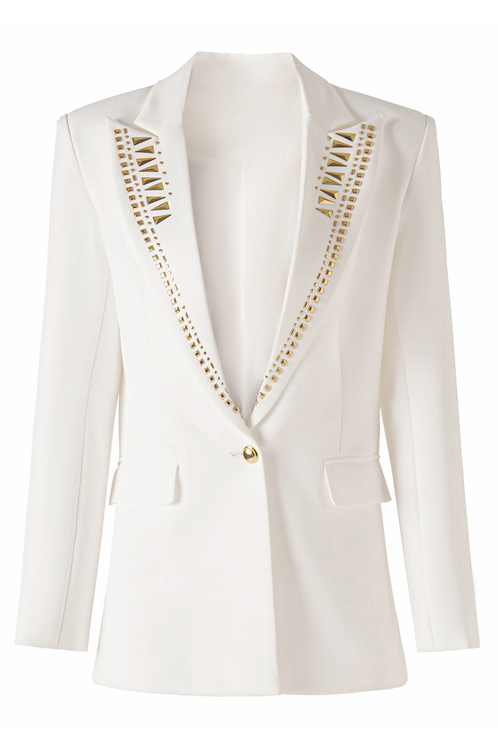 Hvit Beaded Peak Lapel Kvinner Blazer