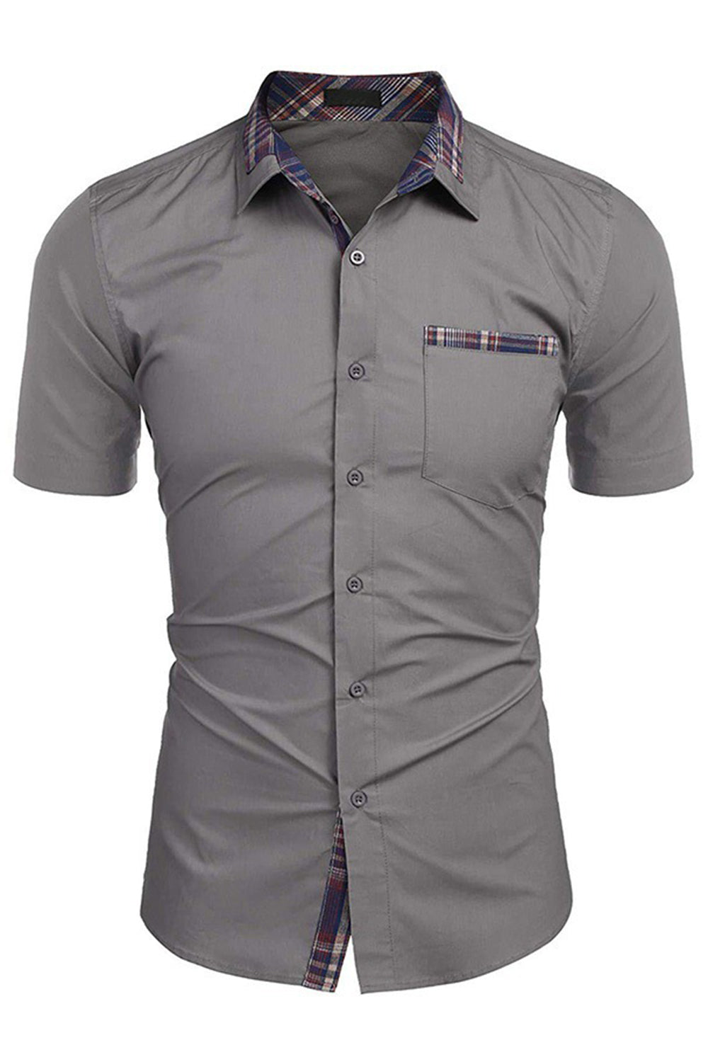 Army Green Korte ermer Button Down Casual Herreskjorte