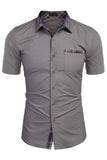 Army Green Korte ermer Button Down Casual Herreskjorte
