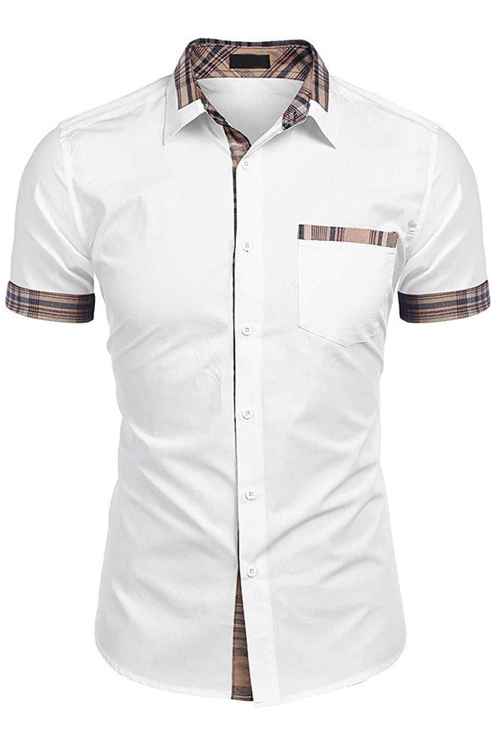 Army Green Korte ermer Button Down Casual Herreskjorte