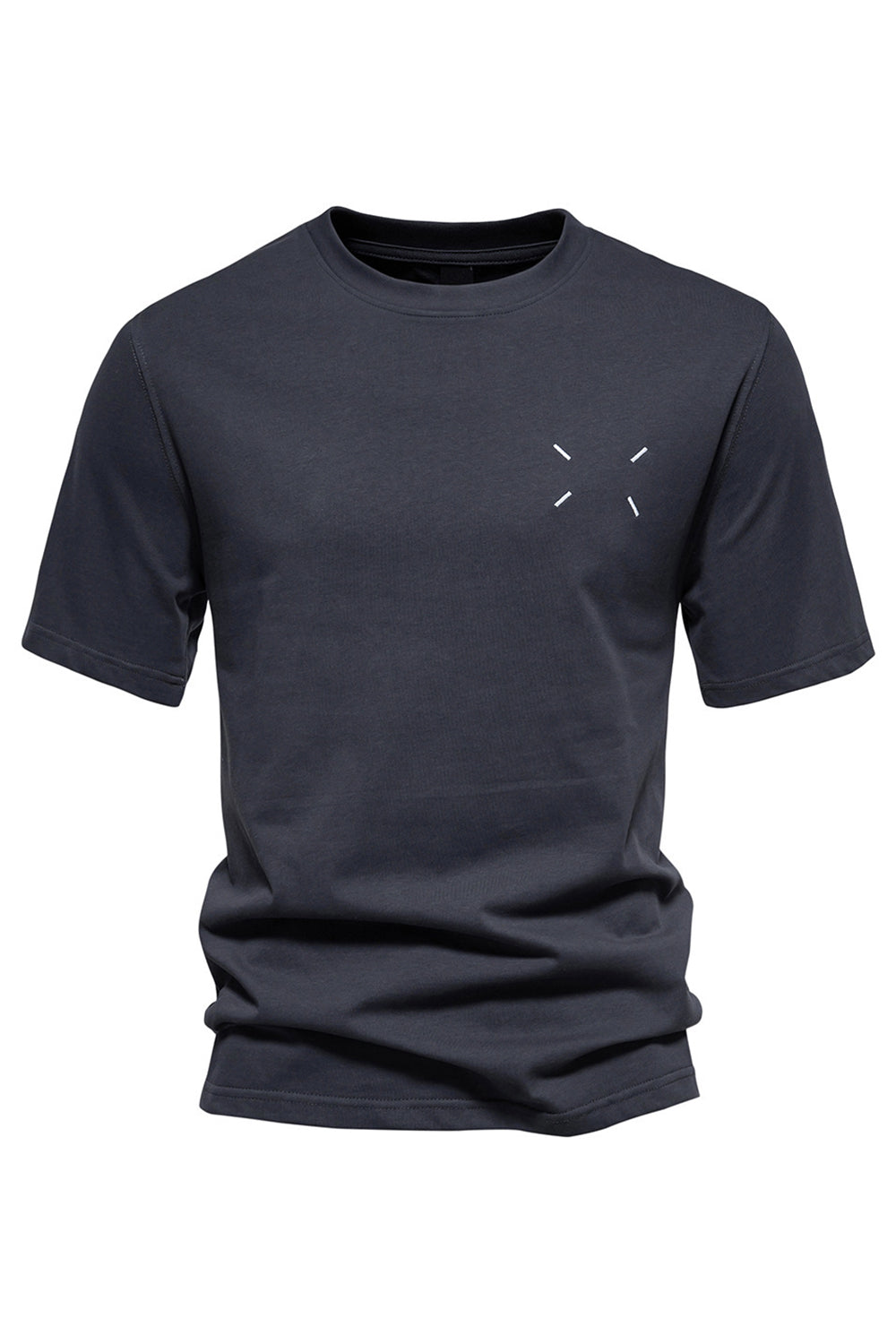 Svart bomull korte ermer crewneck herreskjorte