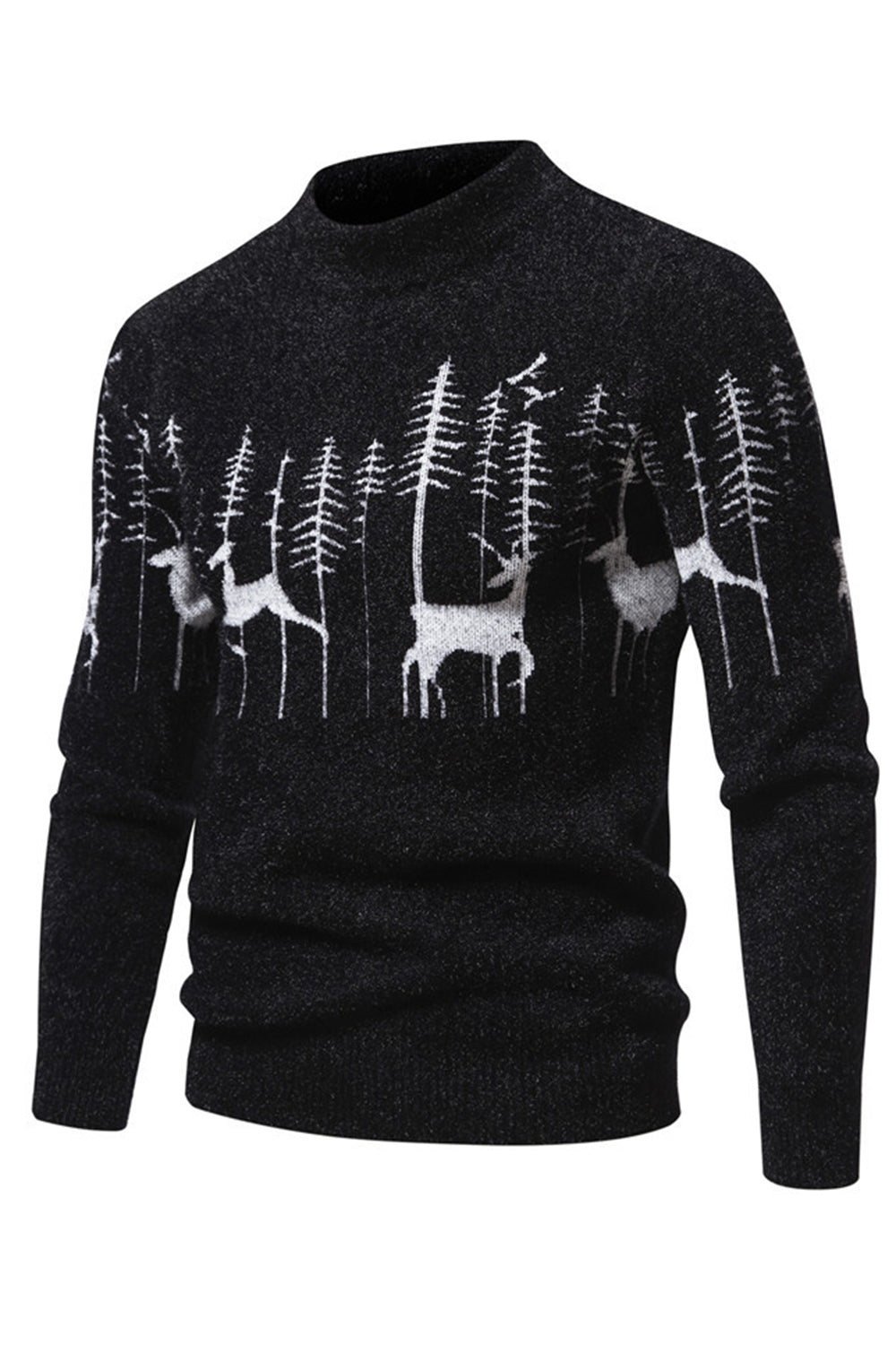 Menns svart Slim-fit Crew Neck Jul Hjort Print Genser