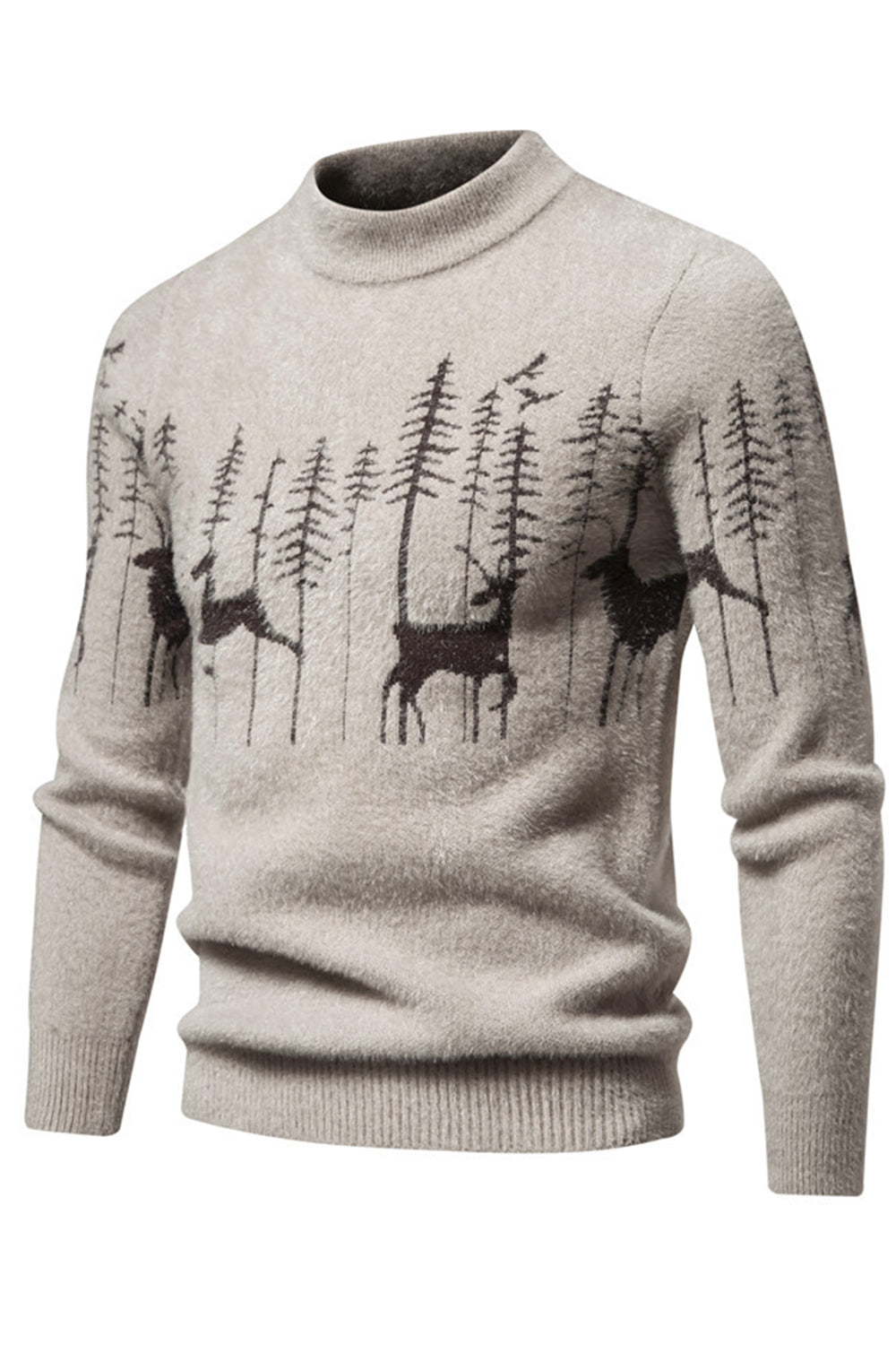 Menns svart Slim-fit Crew Neck Jul Hjort Print Genser