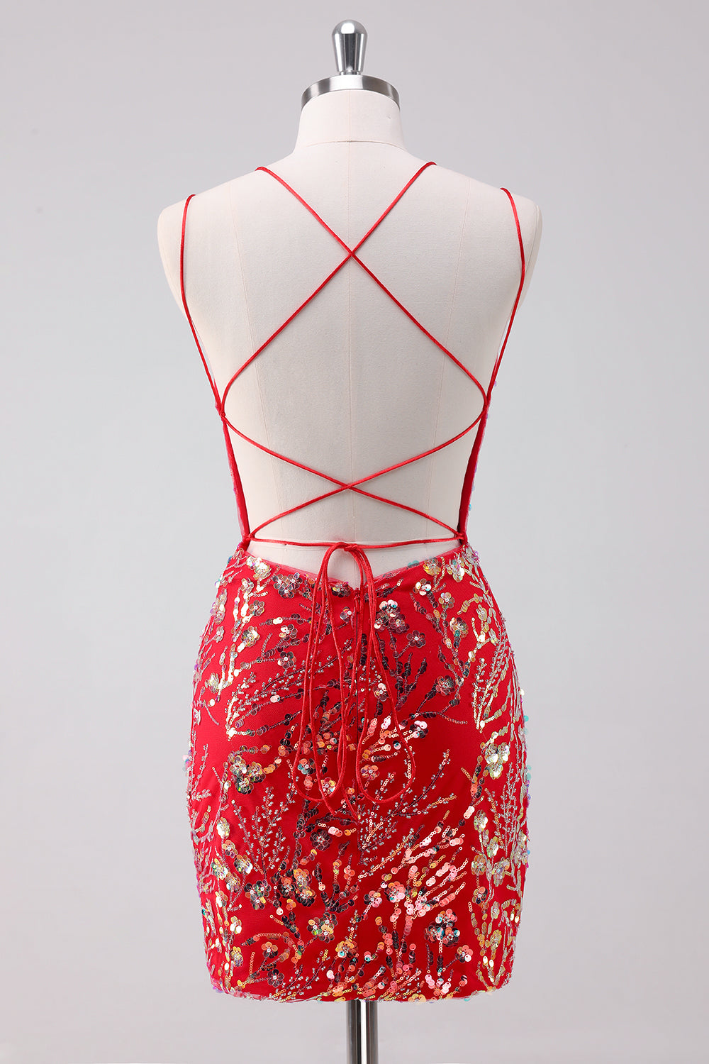Glitter Rød Spaghetti Stropper Paljetter Bodycon Kort Homecoming Kjole