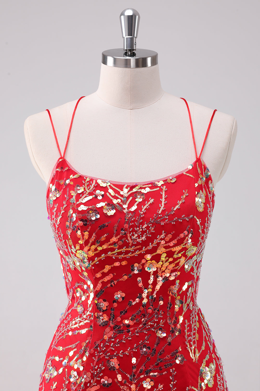 Glitter Rød Spaghetti Stropper Paljetter Bodycon Kort Homecoming Kjole