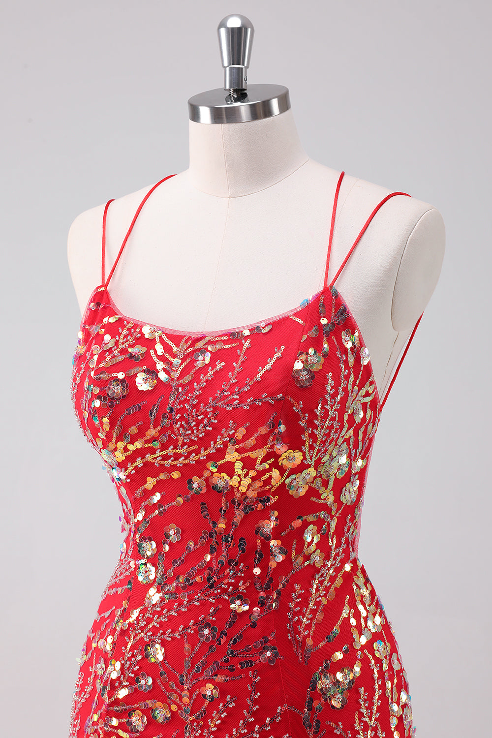Glitter Rød Spaghetti Stropper Paljetter Bodycon Kort Homecoming Kjole